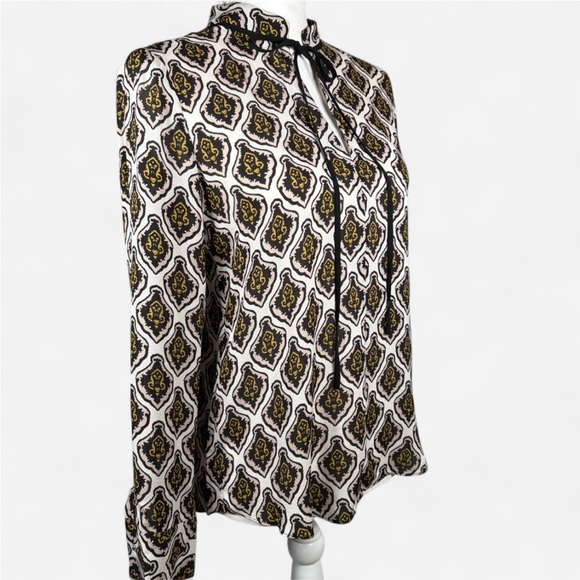 ALC silk printed blouse boho baroque v-neck tie top size 2 - Picture 4 of 8